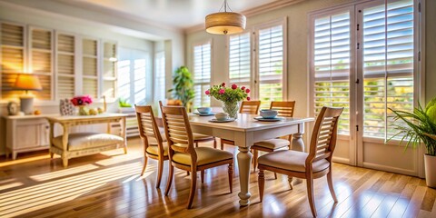 Obraz premium Elegant Dining Room: White Shutters, Tilt-Shift Photography