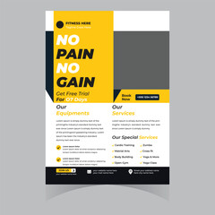 Obraz premium Gym and fitness workout flyer bodybuilding sport athletic flyer template design poster brochure banner elegant 