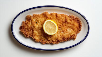 Crispy breaded wiener schnitzel with lemon garnish delicious food photography eat dish meal meat veal