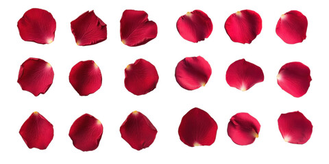 Fototapeta premium Red rose petals collection, isolated background