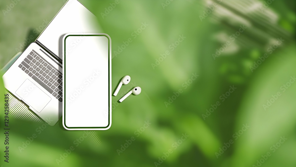 Aufkleber 3d flat icon as flat lay of a smartphone and glasses with sticky notes symbolizing communication in 