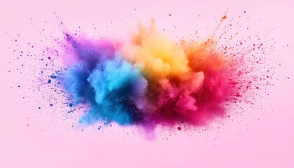 Colorful smoke explosion on a pink background, colorful powder paint in water, color splash effect, color clouds