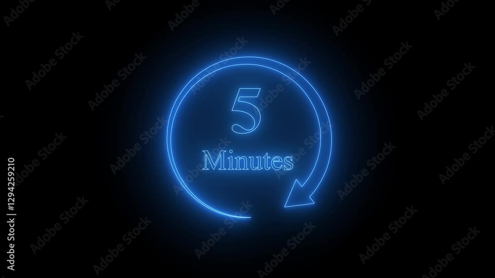 Poster 10 minite countdown timer animation blue color, 0-10 counting down seconds neon number