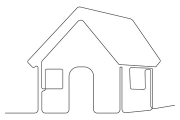 Continuous one line drawing House concept art illustration of white background
