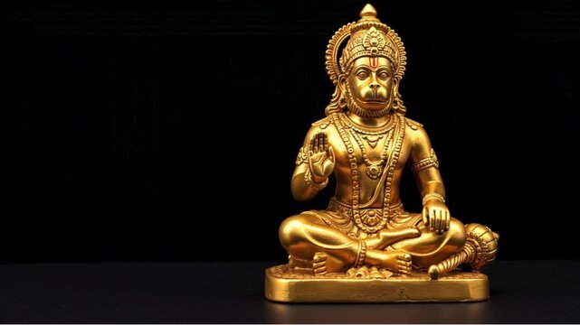 Loard hanuman golden brass lord hanuman statue, a monkey god from ramayana of hindu mythology sitting and blessing made of isolate