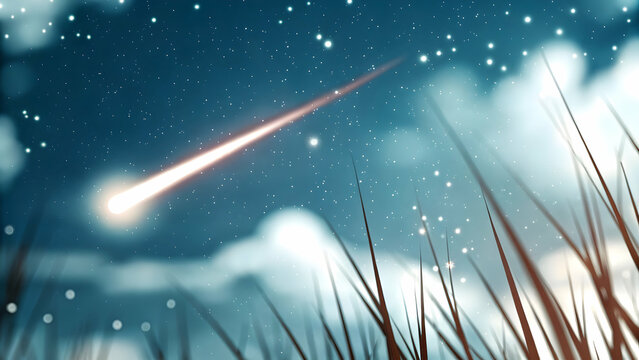 Monochrome night sky with single colorful shooting star symbolizing wishful thinking in artistic illustration concept as Monochrome night sky featuring a single colorful shooting star representing wis