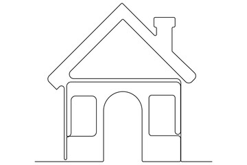 Continuous one line drawing House concept art illustration of white background

