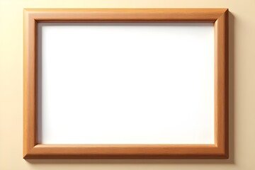 Empty Light Brown Wooden Picture Frame on Beige Wall