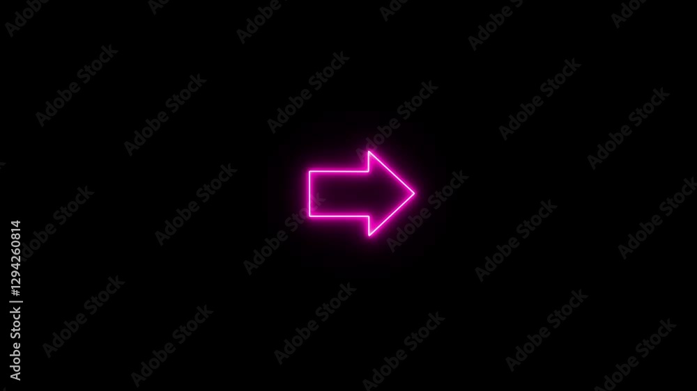 Poster abstract direction neon arrow sign icon animation. moving arrow to the side.