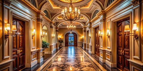 Fototapeta premium Elegant Hallway Interior: Warm Lighting & Classic Architecture - Drone Photography