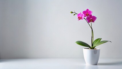 Fototapeta premium Elegant Moth Orchid in Minimalist White Pot – Isolated White Background Stock Photo