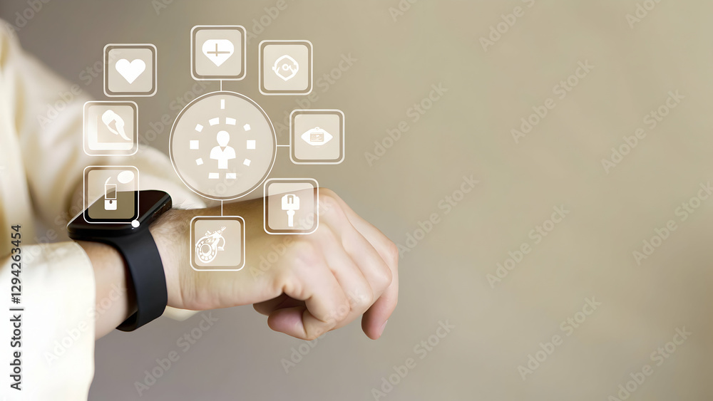 Poster 3d flat icon as person using a smartwatch and a digital health interface symbolizing digital health 
