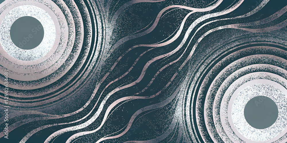 Poster abstract geometric pattern with circles and waves in grayscale tones modern artistic design with tex