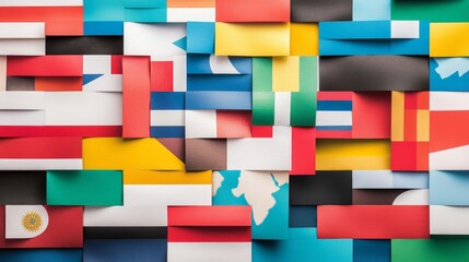 Colorful Display of International Flags Made with Paper Strips