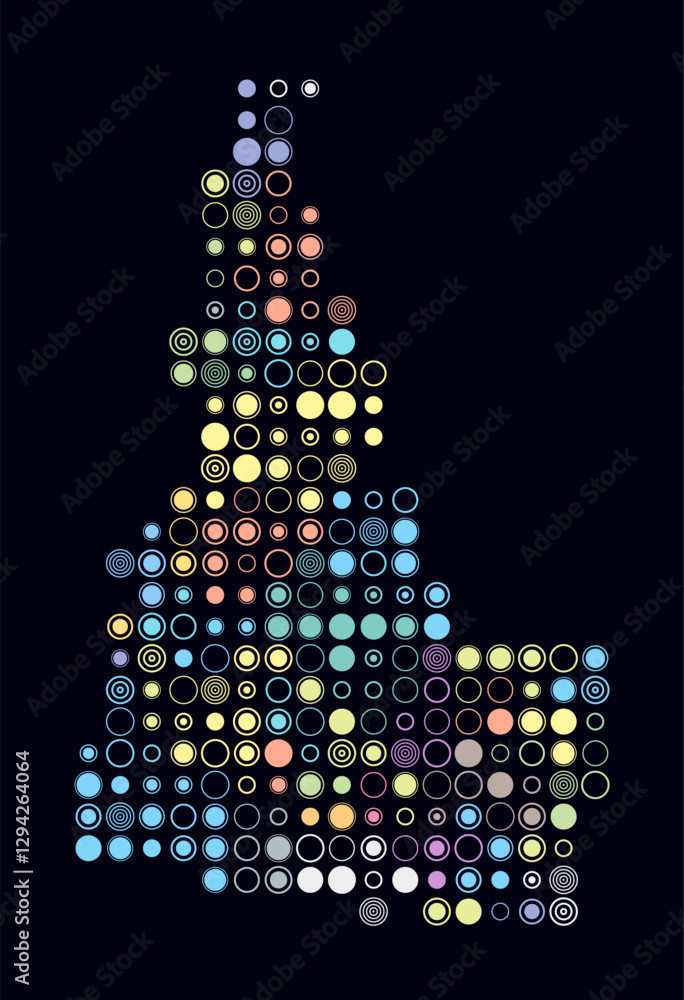 Poster idaho, shape of the state build of colored cells. digital style map of the idaho on dark background.