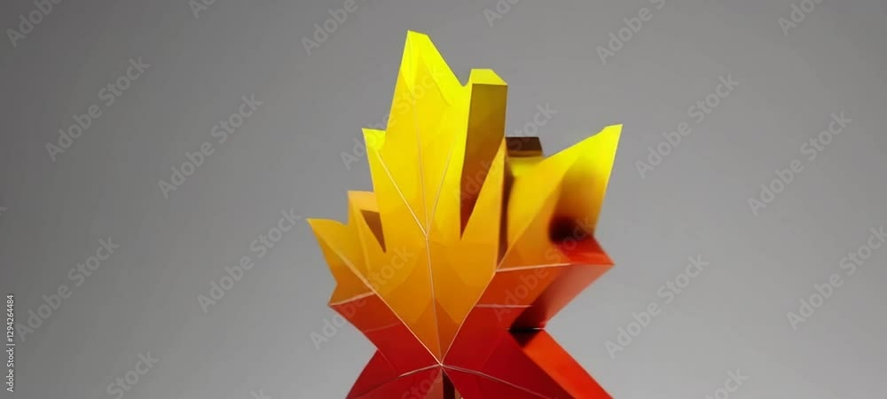 Poster abstract geometric sculpture with gradient colors rotates on display