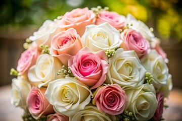 Elegant Pink & White Rose Bridal Bouquet - Candid Wedding Photography