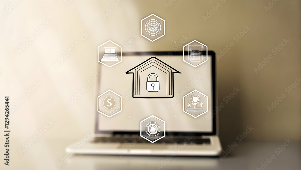 Poster 3d flat icon as individual with smart home hub and tech overlay symbolizing centralized smart living