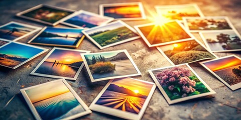 Panoramic View of Blank Polaroid Pictures Arranged on a Surface