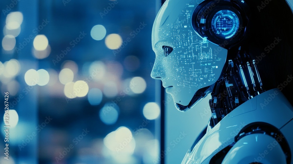 Aufkleber collaboration between humanoid robot and professional in high-tech environment futuristic viewpoint 