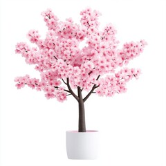 Obraz premium Beautiful Pink Cherry Blossom Tree in White Pot on White Background for Floral and Nature Themes