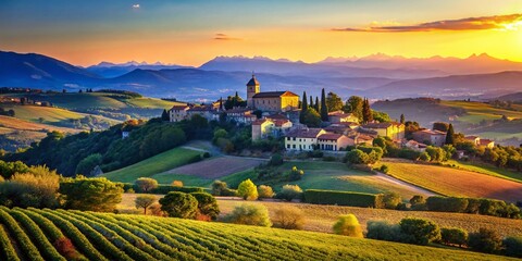 Panoramic View of Sablons, Drôme, France: Rolling Hills and Vineyards