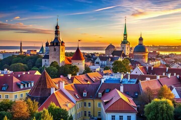 Panoramic View of Tallinn's Historic Old Town, Estonia - Medieval Architecture and Cobblestone Streets