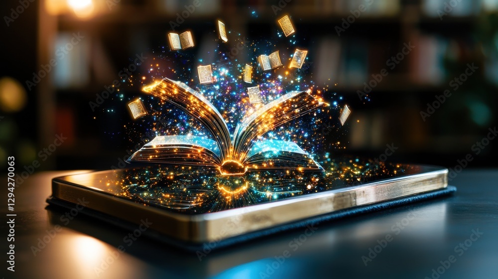Aufkleber enchanting open book radiating with glowing cosmic energy symbolizing the power of knowledge imagina