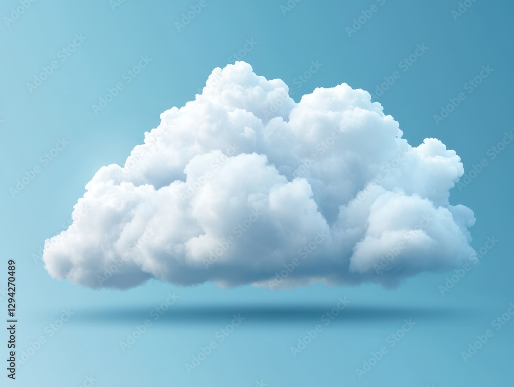 Poster fluffy white cloud floating in a serene sky blue background capturing a dreamy atmosphere with soft 
