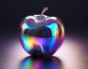 Obraz premium 3d holographic metallic reflective apple generative ai