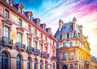 Obraz premium Parisian Building Facade: Elegant Architecture with Copy Space for Text