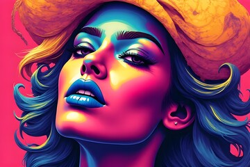 Vibrant Portrait of a Woman with Bold Colors and Makeup