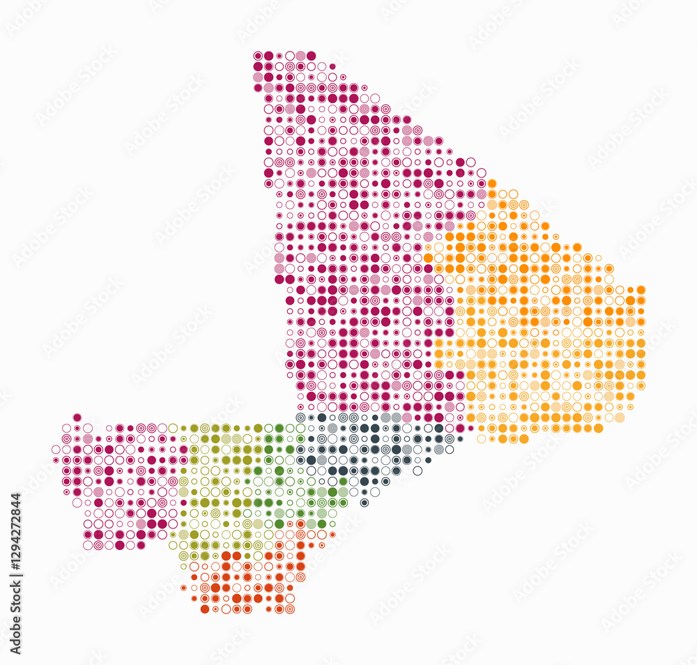 Poster mali, shape of the country build of colored cells. digital style map of the mali on white background
