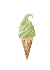Ice cream with pistachio, Italian ice cream on white background. Vector illustration. Ideal for poster, packaging.