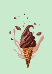 Ice cream with chocolate, Italian ice cream. Vector illustration. Ideal for poster, packaging.