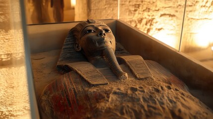 Golden mask of tutankhamun lying in tomb in valley of the kings