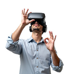 Man Wearing a VR Headset and Experiencing Virtual Reality Technology  