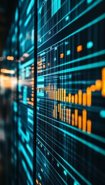 Abstract Financial Data Visualization, Colorful Charts and Graphs on a Monitor, Big Data Concept