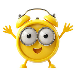 Happy Yellow Alarm Clock ,transparent background