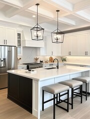 Beautiful modern kitchen features a stylish black and white design