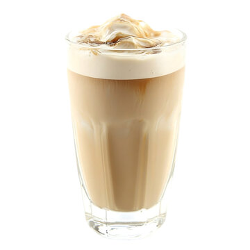 Iced Latte in Glass ,transparent background