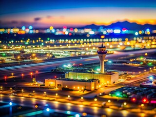 Fototapeta premium Phoenix Sky Harbor International Airport Night Lights, Blurred Background, Deep Depth of Field