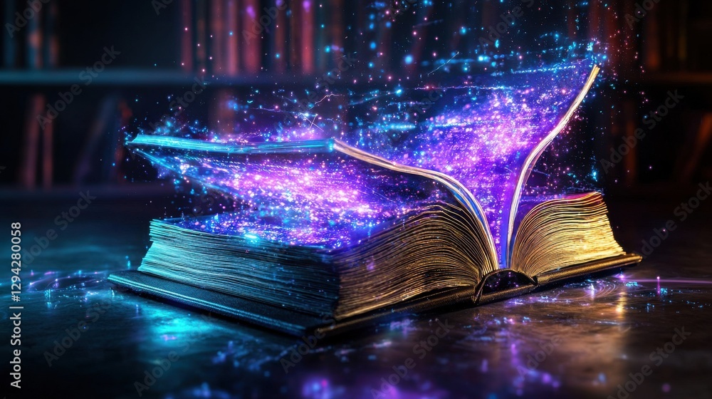 Aufkleber enchanted open book glowing with ethereal sparkles and illumination evoking a sense of wonder myster