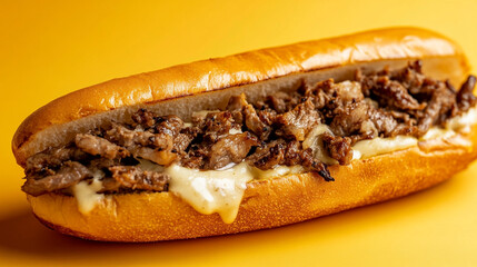Delicious philly cheesesteak sandwich melted cheese tasty food eat meal meat beef roll lunch bread