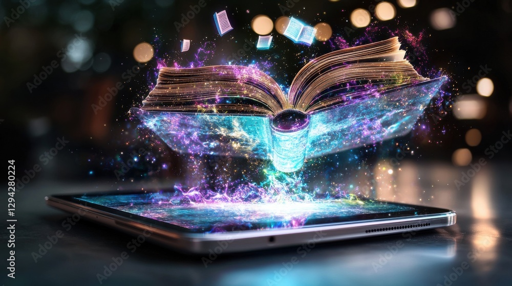 Aufkleber captivating holographic book projection illuminating the digital universe with a boundless wellsprin