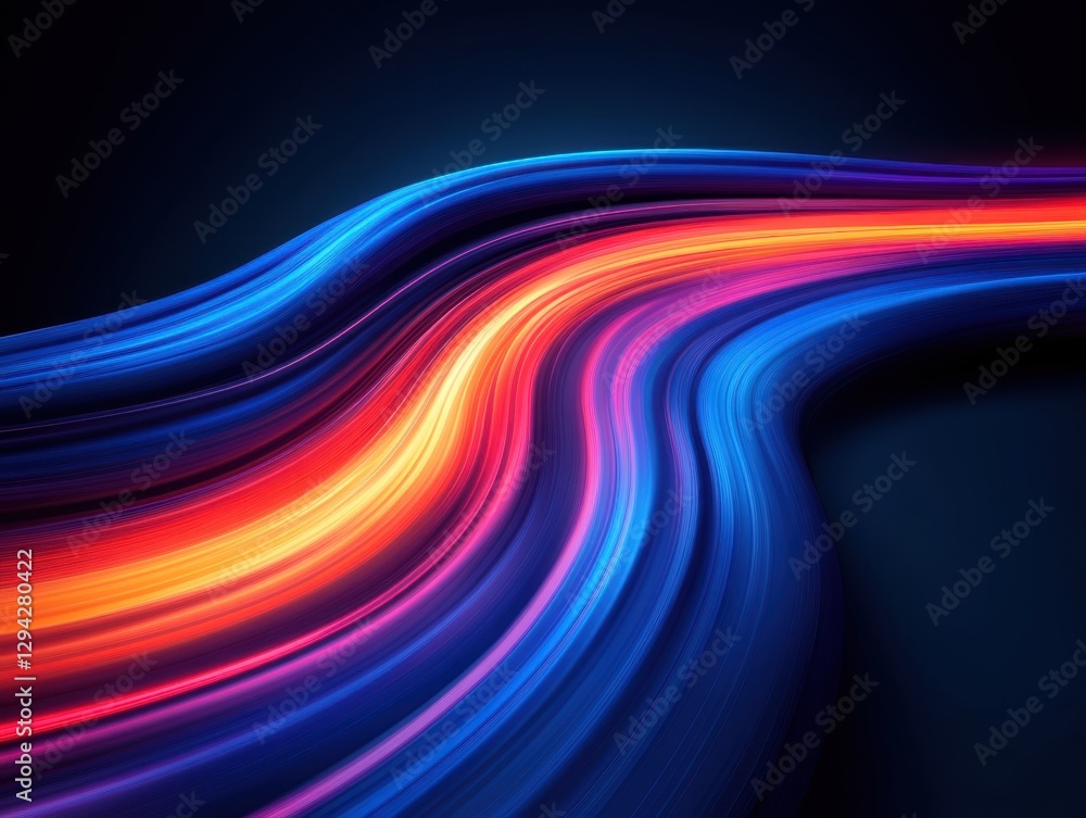 Poster dynamic flow of vibrant light trails on dark backdrop abstract energy and futuristic design concept