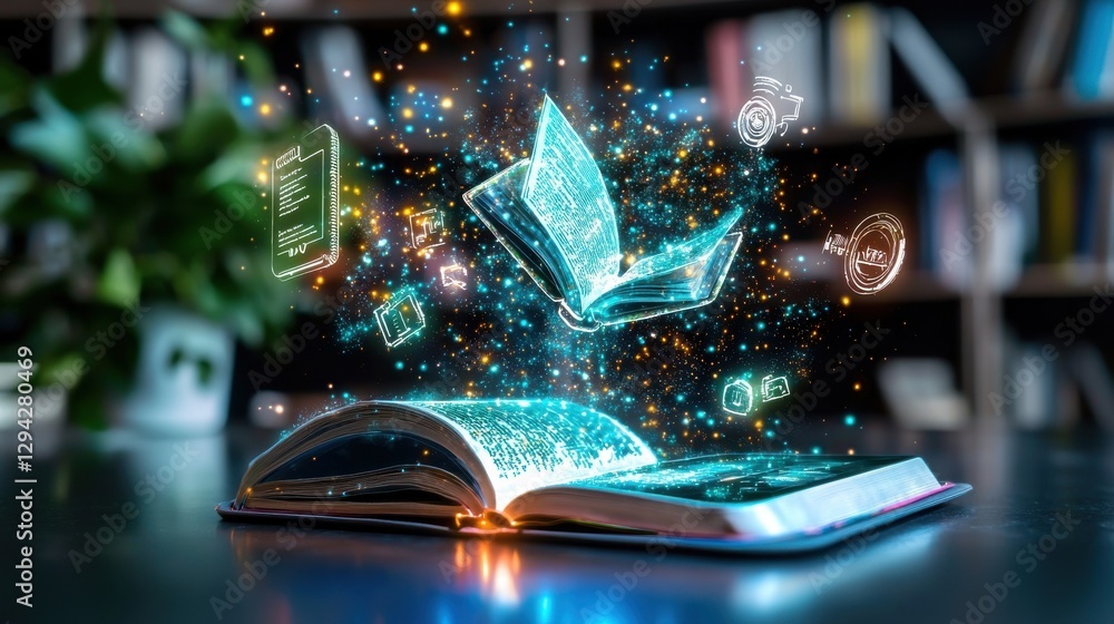 Aufkleber magical open book with glowing energy sparkling lights and a sense of wonder and discovery conceptua