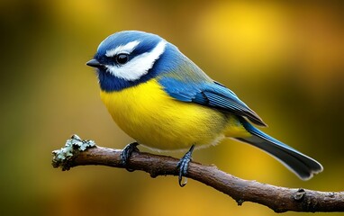 Obraz premium Colorful bird perched on branch, autumnal background, nature photo, wildlife subject
