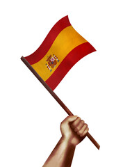 Hand waving Spain flag.Spanish national flag with vintage effect
