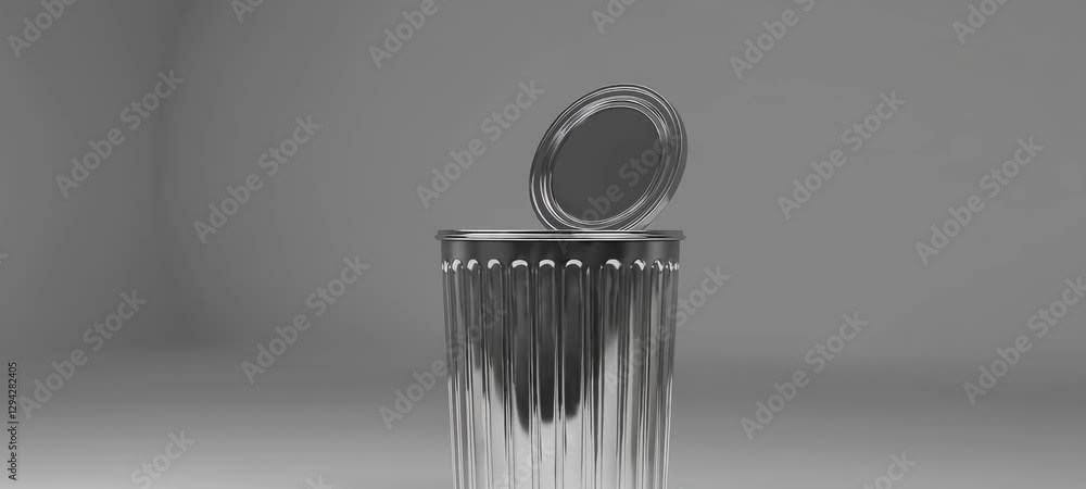 Poster rotating metallic disc with dynamic reflections on vertical pedestal in minimalist gray space